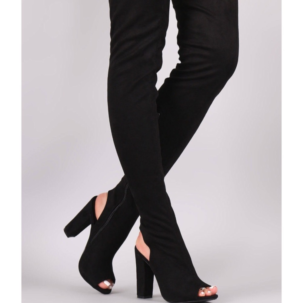 Bamboo Chunky Heel Knee High Peep Toe